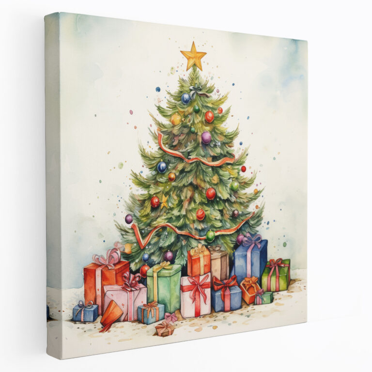 Weihnachts Leinwandbild - Verspielter Weihnachtsbaum - Weihnachten Festlicher Weihnachtsbaum Leinwand Wandkunst Verzierungen
