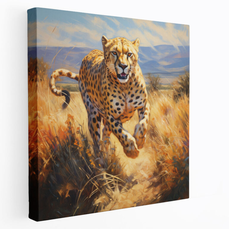 Leinwandbild Gepard - Impressionistisches Wandkunstwerk - Gepard sonnenbeschienene Savanne impressionistisches Gemälde Wohnkultur