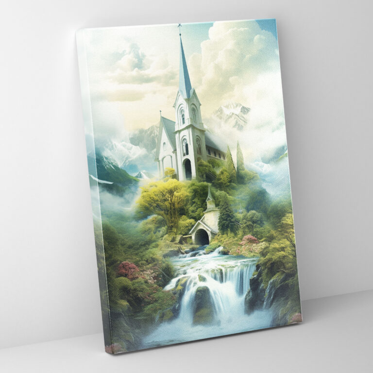 Surreales Kirchenwandkunst Leinwandbild - Kirche Phantasievolle Darstellung Wandkunst