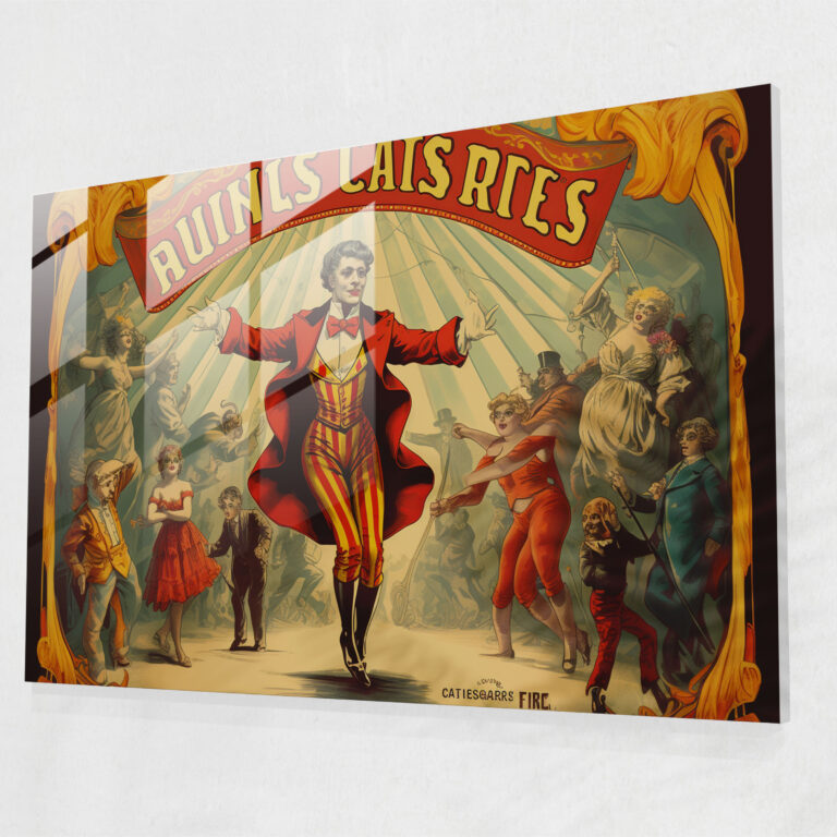 Glasbild Zirkusposter im Vintage-Stil - Zirkus Retrofarben moderne Kunst Typografie