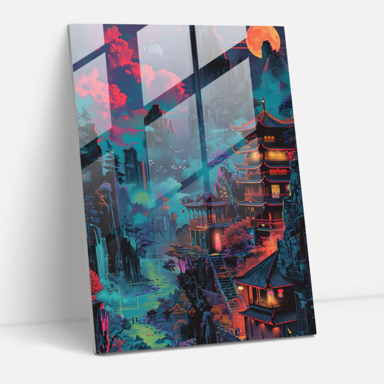 Chinesisches Landschafts-Pop-Art-Glasbild - Klassizismus + Popart Glasbild Wohnkultur Moderne Kunst