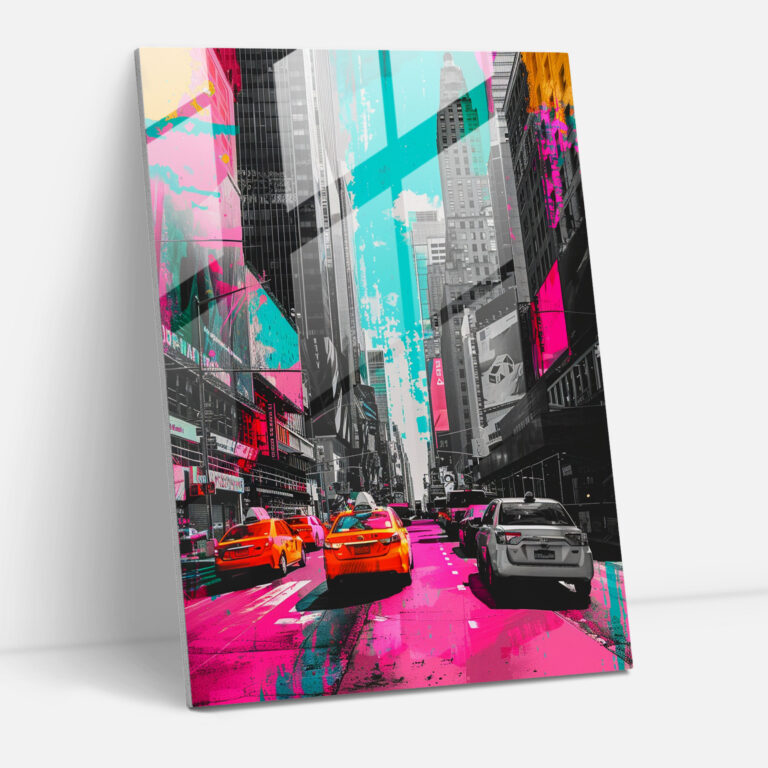 Glasbild Neon City Streets - Klassizismus & Pop-Art Glasbild Moderne Kunst