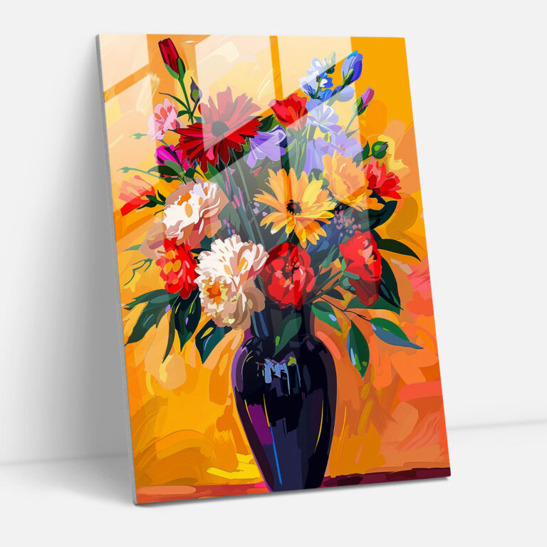 Blumen in Pop-Art Glasbild - Klassizismus und Pop-Art kombinieren Glasbild für die Wand Wohn-Dekoration