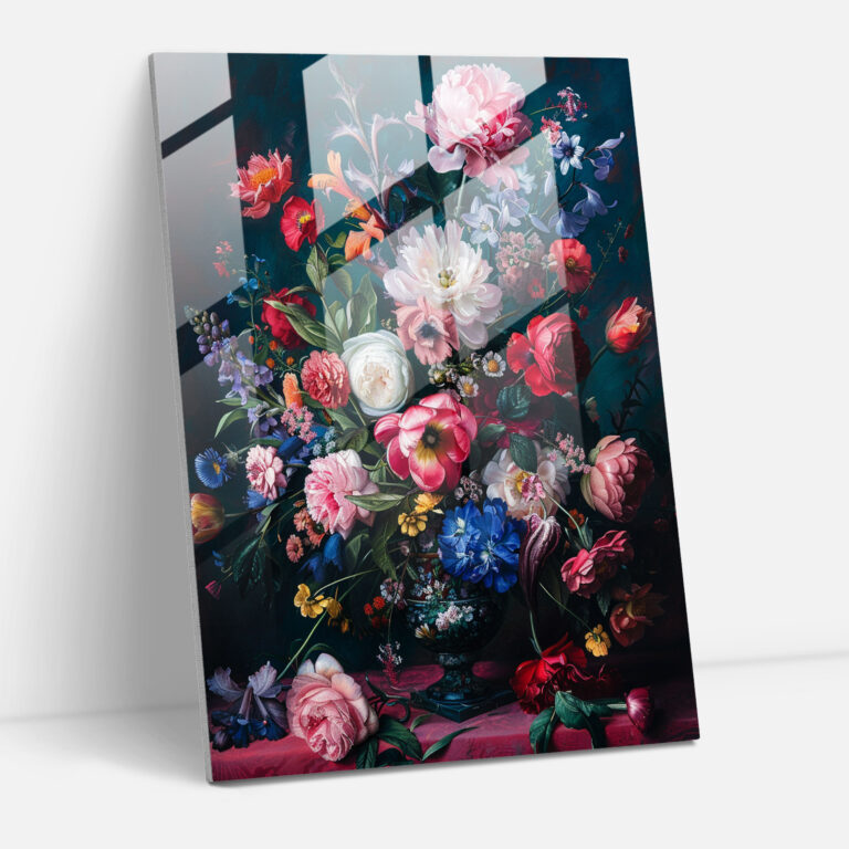 Blumenmuster im Pop-Art-Stil Glasbild - Klassizismus + Pop Art Glasbild Kombiniere Klassizismus mit Pop Art