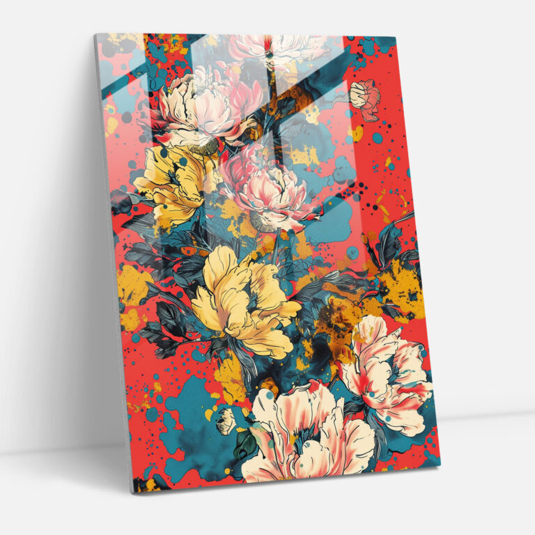 Pop Art Florales Glasbild - Klassizismus und Pop Art Wanddeko Glasbild Kombiniert Klassizismus mit Pop Art Stil