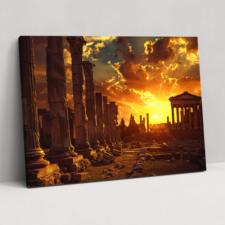 Kunstwerke im Stil des Klassizismus - Römische Ruinen bei Sonnenuntergang - Wanddekoration im klassizistischen Stil Leinwandbild
