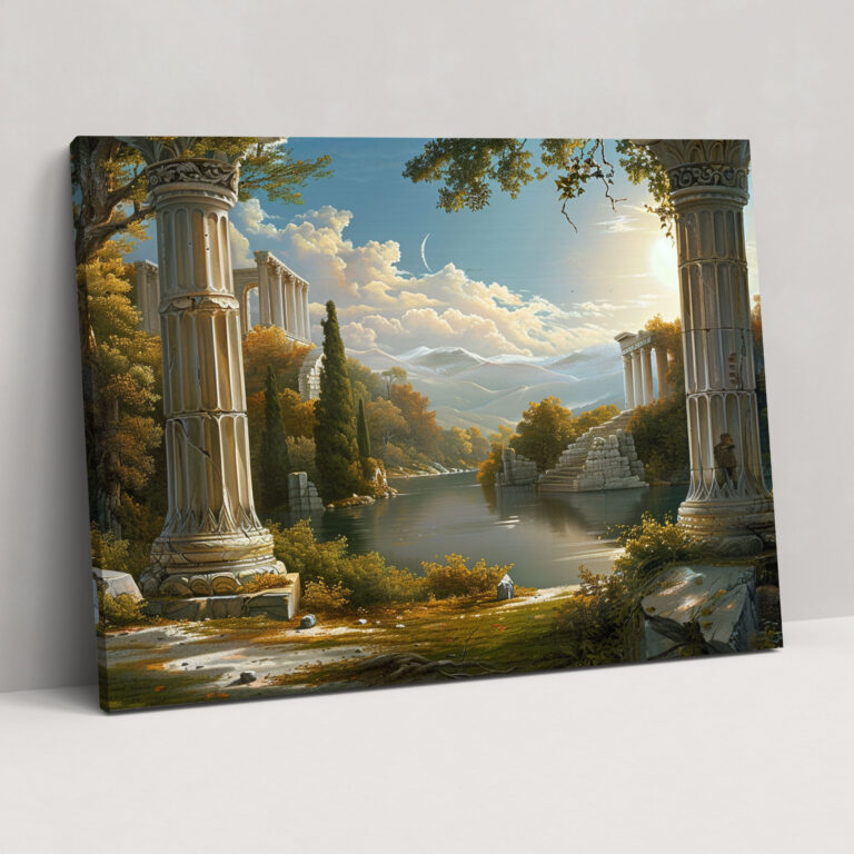 Klassizismus Leinwandbild - Antike Ruinen Landschaft Wandkunst - Klassizismus Wandkunst Leinwandbild