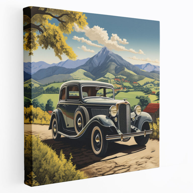 Klassisches Leinwandbild - Vintage Automobil Anzeige - Wandkunst Leinwand Oldtimer Automobil