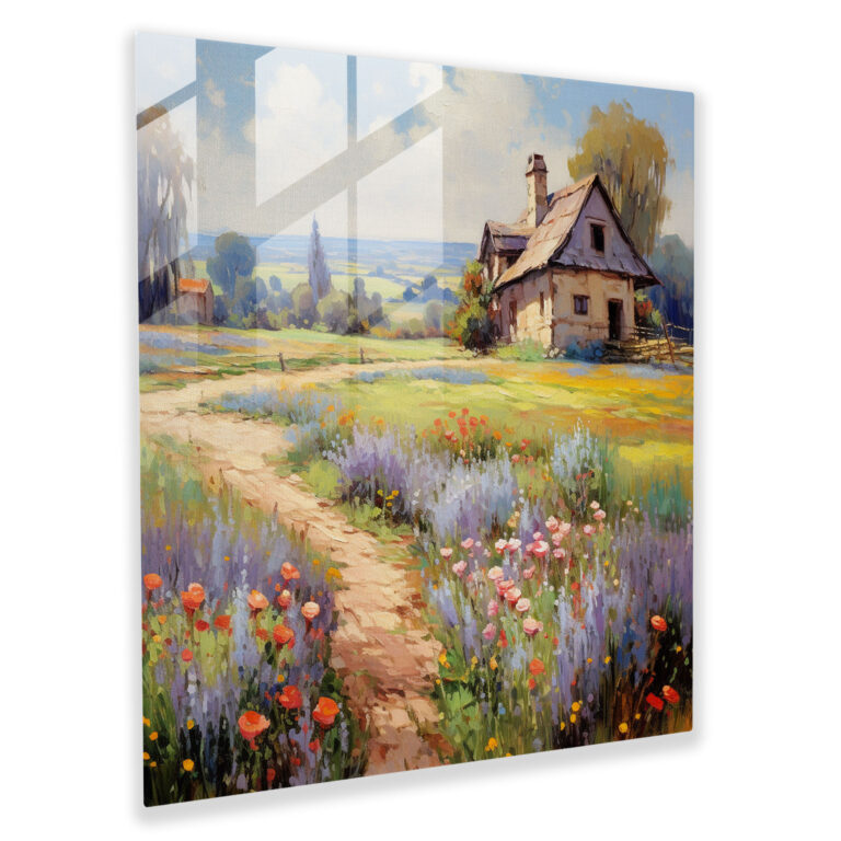 Klassisches Landschaftsglasbild - Klassisches malerisches Häuschen Glasbild