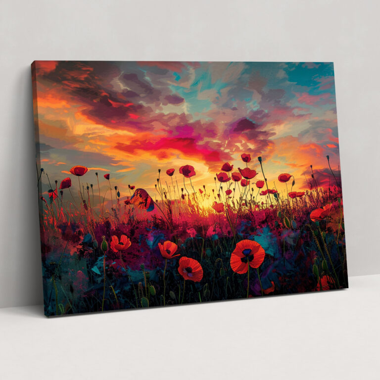 Claude Monet Sonnenuntergang Mohnfeld Leinwandbild - Claude Monet Sonnenuntergang Wandkunst