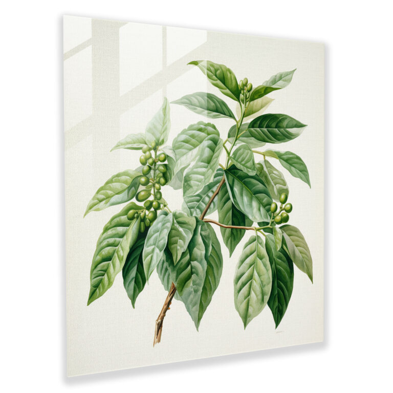 Aquarell Glasbild Kaffeepflanze - Kaffee Glas Kunst Blätter Aquarellmalerei