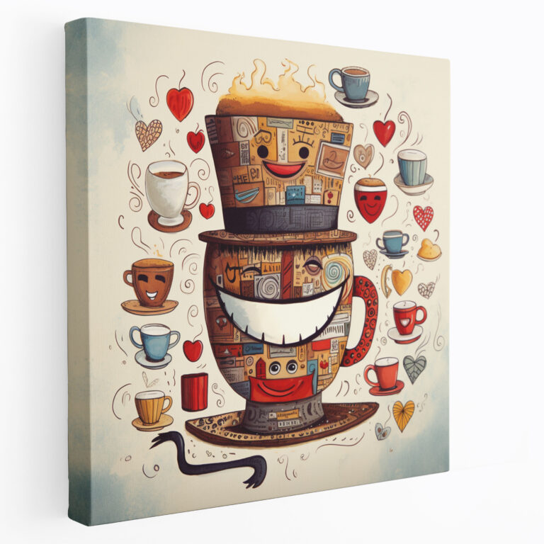 Kaffee Leinwandbild - Verspielte Kaffeetasse Wandkunst - Kaffee Verspielte Wandkunst Wohnkultur Kaffeetassen Wanddekoration