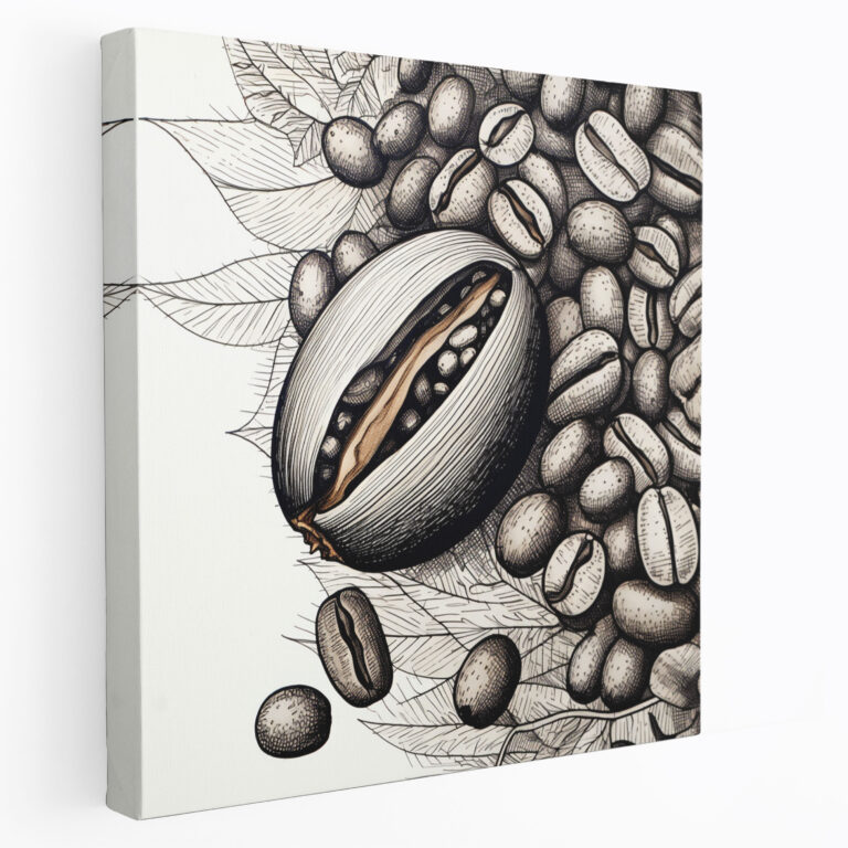 Leinwandbild Kaffeemotiv - Feine Kaffeebohne - Kaffee Wohn-Dekoration Kaffeebohne Handgezeichnet
