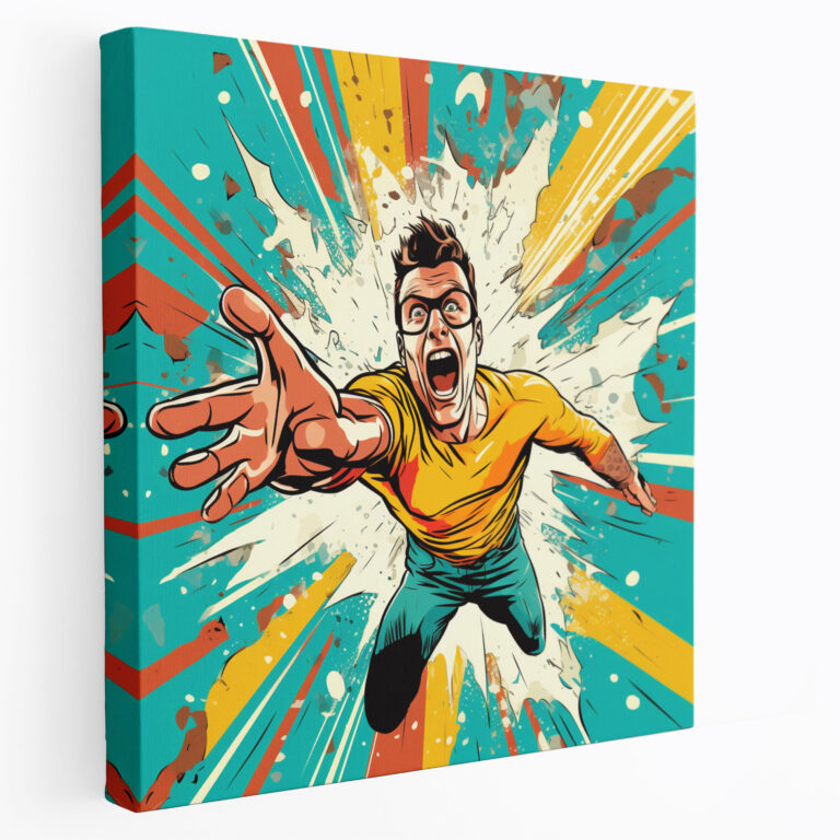 Tolles Leinwandbild - Pop Art Superheld - Lässige lebendige Farben Wanddekoration verspielt