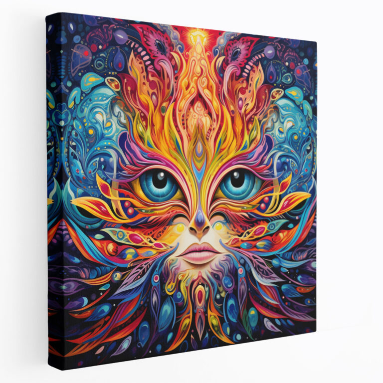 Leinwandbild Psychedelisches Kaleidoskop mit kühlen lebendigen Farben - Wandkunst aus Leinwand für Zuhause