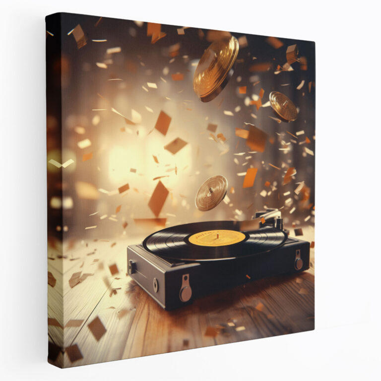 Coole Wandkunst - Retro Schallplattenspieler - Musiknoten Leinwand Coole Wandkunst