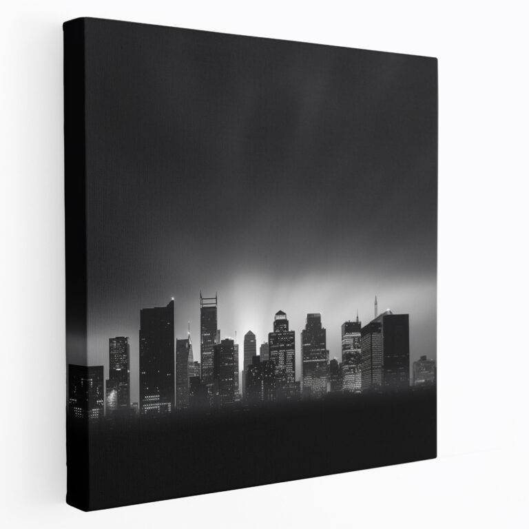 Moderne Wandkunst: Abendlicht Stadtsilhouette - Stilvolle Wanddekoration Foto Wohnkultur