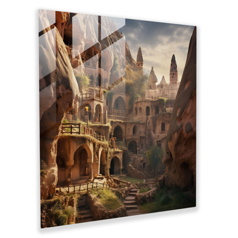 Glasbild: Cappadocia Höhlenoase - Fotorealistisches Wandkunstglas für die Heimdekoration