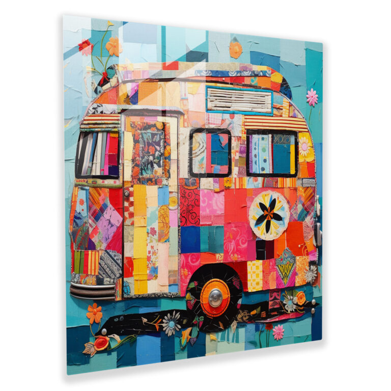 Unity Caravan Glasbild - Wohnwagen Glas Kunst Wohnkultur Wanddekoration