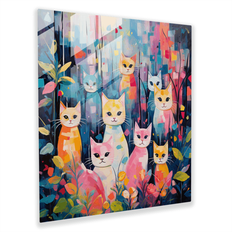 Farbenfrohes Gartenvergnügen Glasbild - Abstraktes impressionistisches Glaswandkunstwerk zur Wohnraumdekoration