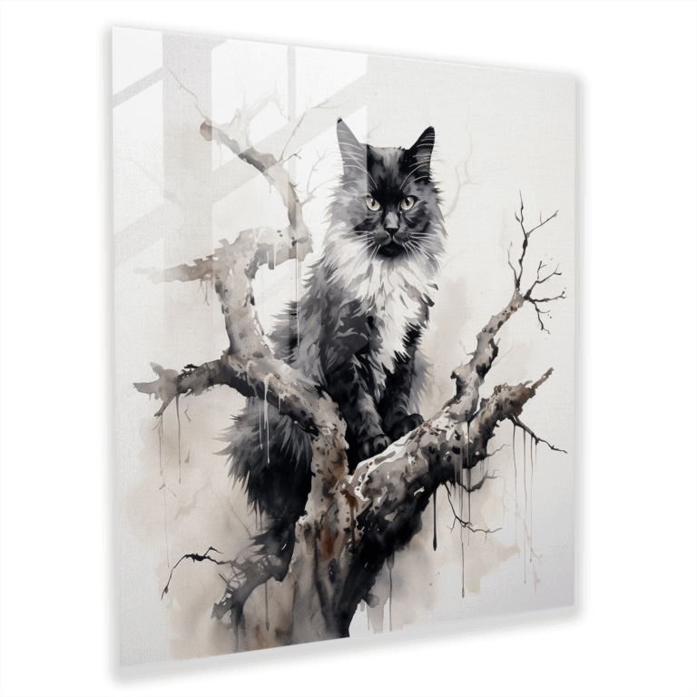 Erhabene Baumkatze Glas Wandkunst Wohnungsdeko