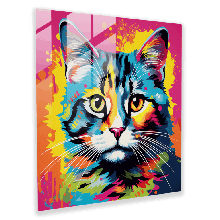 Spielhaftes Schnurren Glasbild - Pop Art Glaswandkunst für die Wohnraumdekoration.