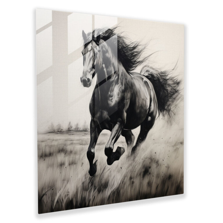 Realistisches Kohle Wildpferd Glasbild - Wanddekoration Glaswandkunst Glas Kunst Modernes Kunstwerk