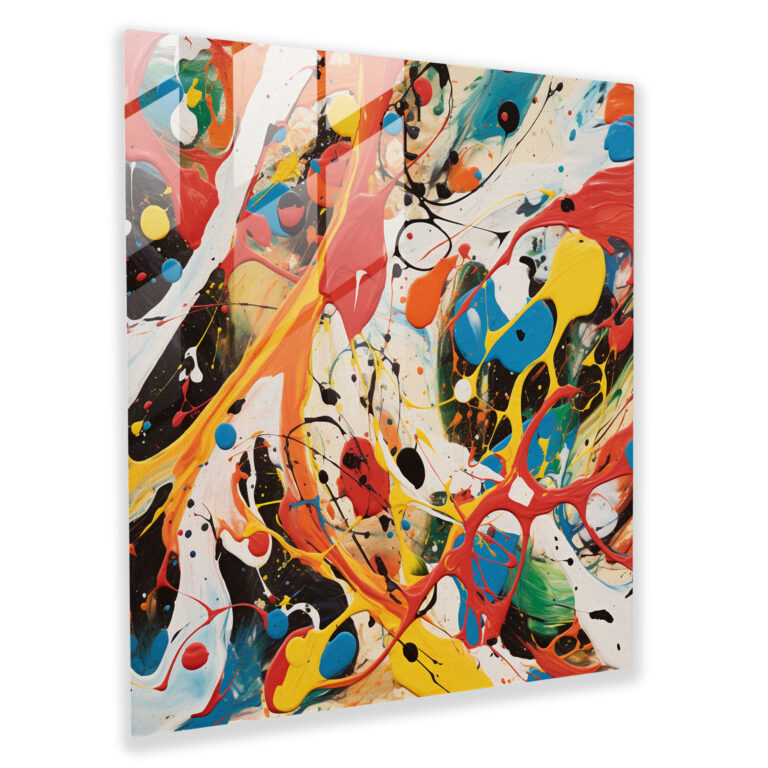 Buntes Abstraktes Glasbild im Stil von Jackson Pollock