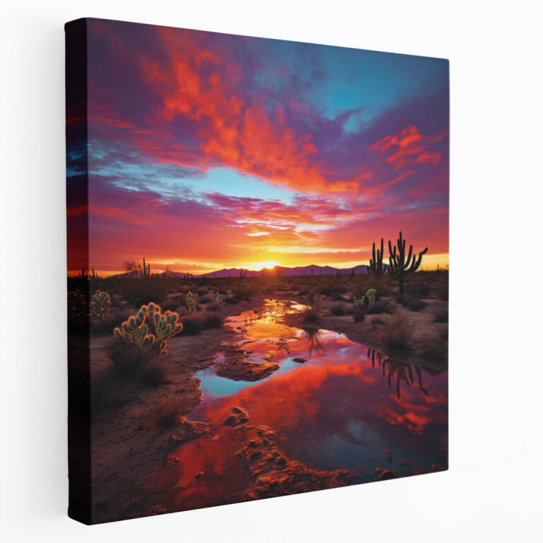 Wüstenlandschaft Kunst - Lebendiger Wüsten-Sonnenuntergang - Wüste lebendige Farben faszinierend Wohnkultur