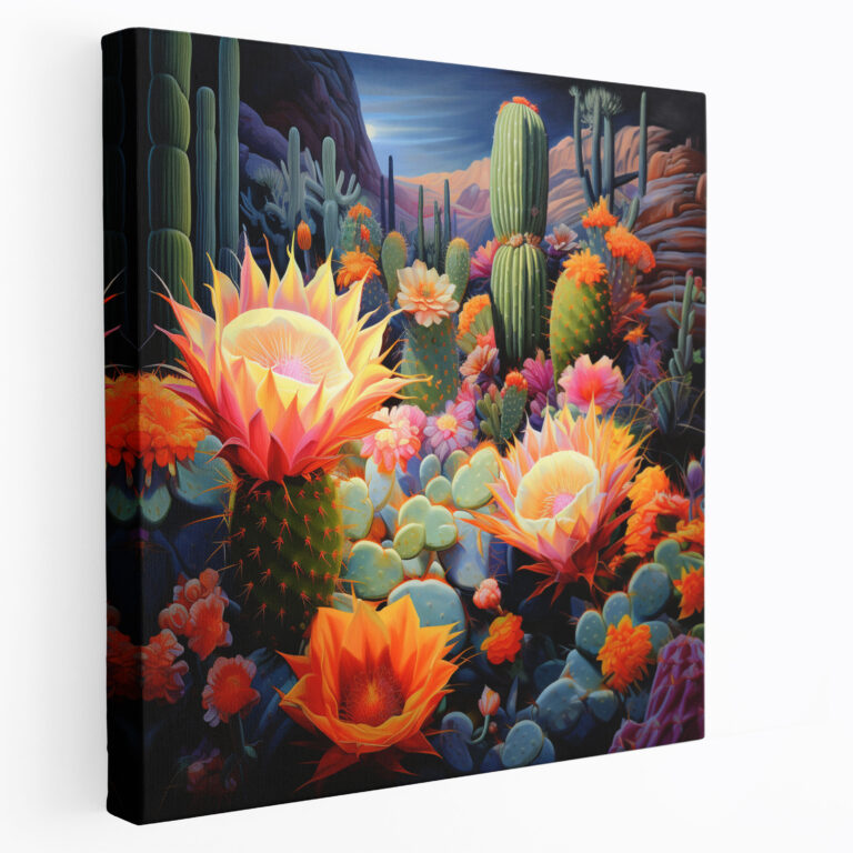 Wüstenblumen Leinwandbild - Farbenfrohes Wüstenblumen Leinwandbild - Wüste Leinwandbild Leinwand Wandkunst Kakteen