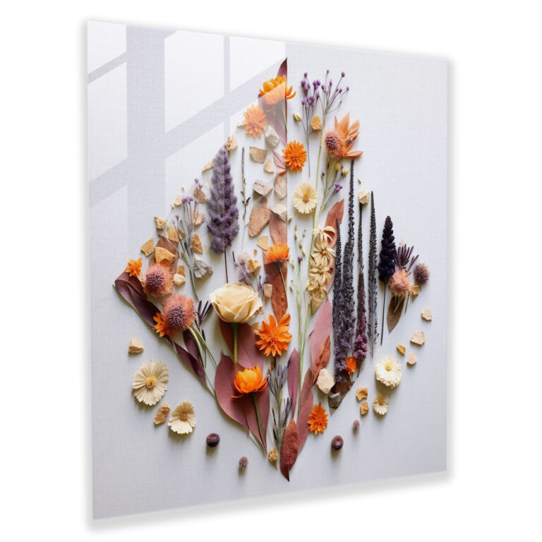 Geometrisches Trockenblumen Glasbild - Trockenblumen Wanddekoration geometrisches Design zeitgenössischer Dreh