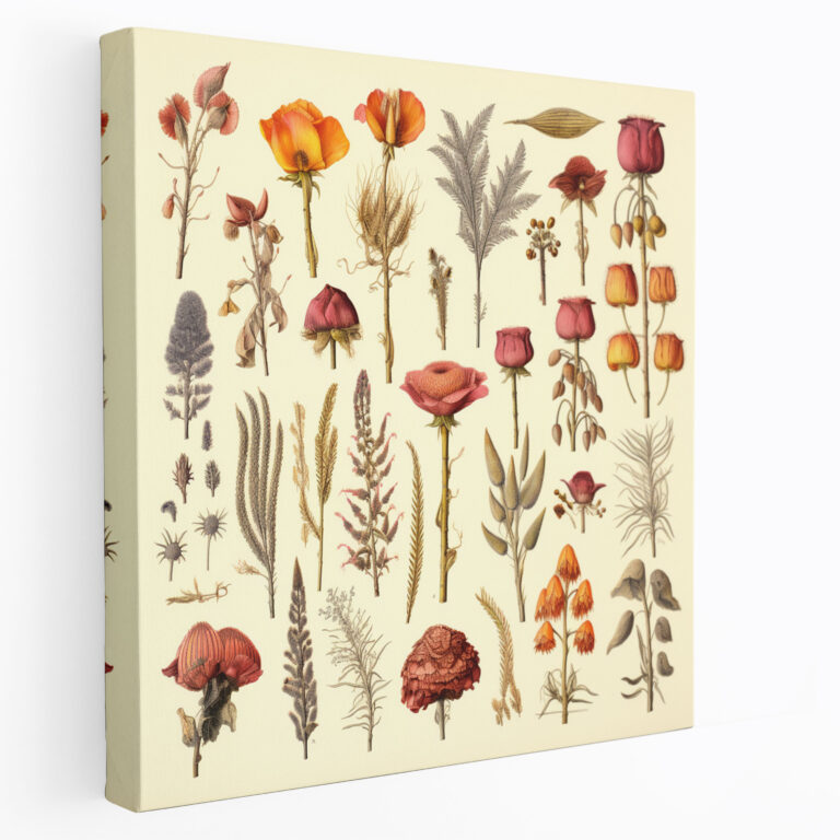 Leinwandbild mit getrockneten Blumen - Trockenblumen Leinwandbild Naturliebhaber Botanische Illustration