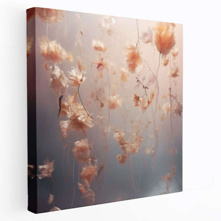 Leinwandbild mit Ätherischen Getrockneten Blumen - Trockene Blumen Ätherische Atmosphäre Surreale Digitale Kunst Schwebende Getrocknete Blumen