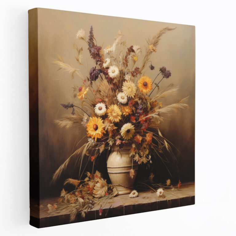 Leinwandbild mit realistischen Trockenblumen - Trockenblume natürliche Umgebung Leinwand - Leinwandbild