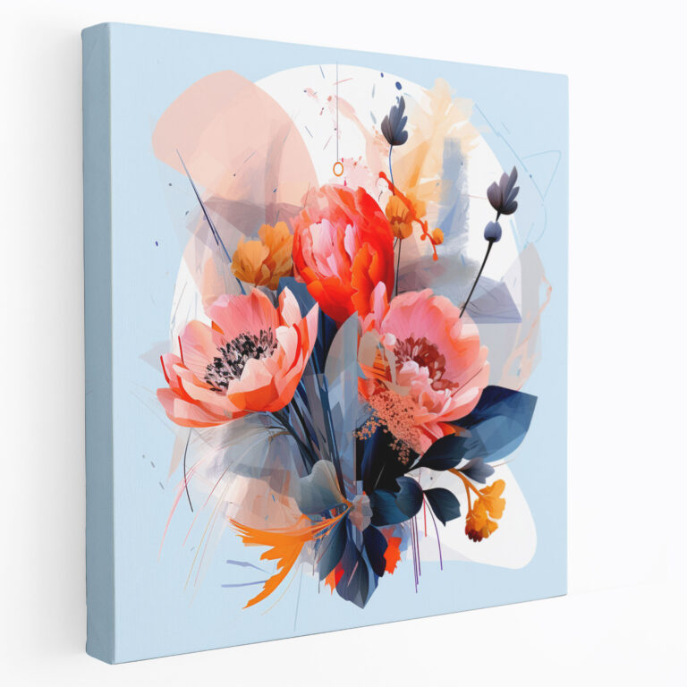 Geometrische Trockenblumen-Wandkunst - Trockenblumen abstrakte Anordnung lebendige Farben Leinwandbild