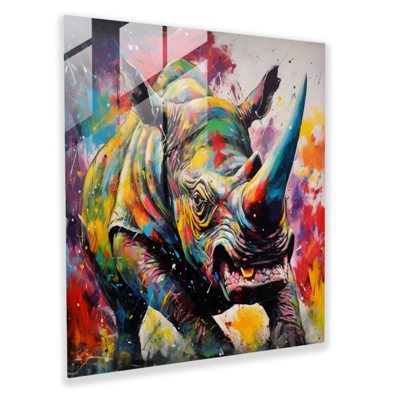 Energetisches Triceratops Abstrakter Expressionist Glasbild.