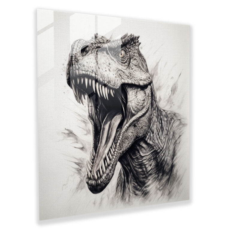 Glasbild Tyrannosaurus Rex in realistischer Bleistiftskizze - Dynamische Dominanz