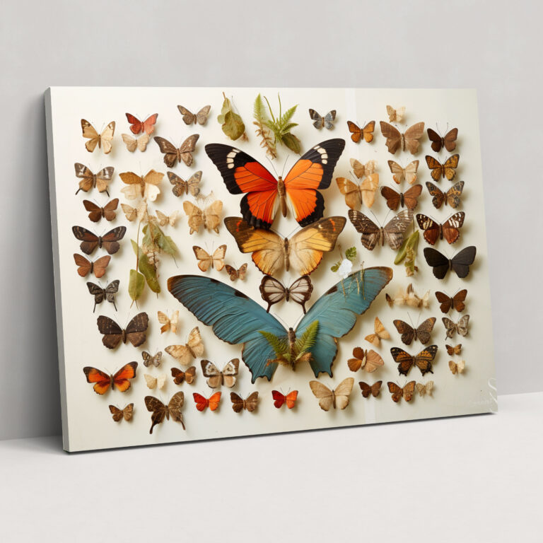 Dried Butterflies Fotorealistische Sammlung Leinwandbild - Wanddekoration Vintage-inspiriert Karte