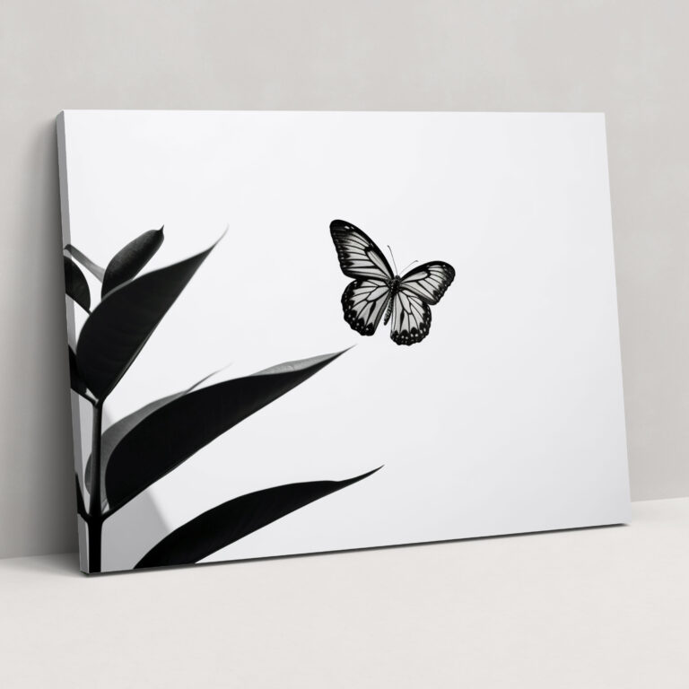 Schwarz-Weiß Schmetterling Leinwandbild – Getrocknete Schmetterlinge Schmetterling Wanddekoration Blatt