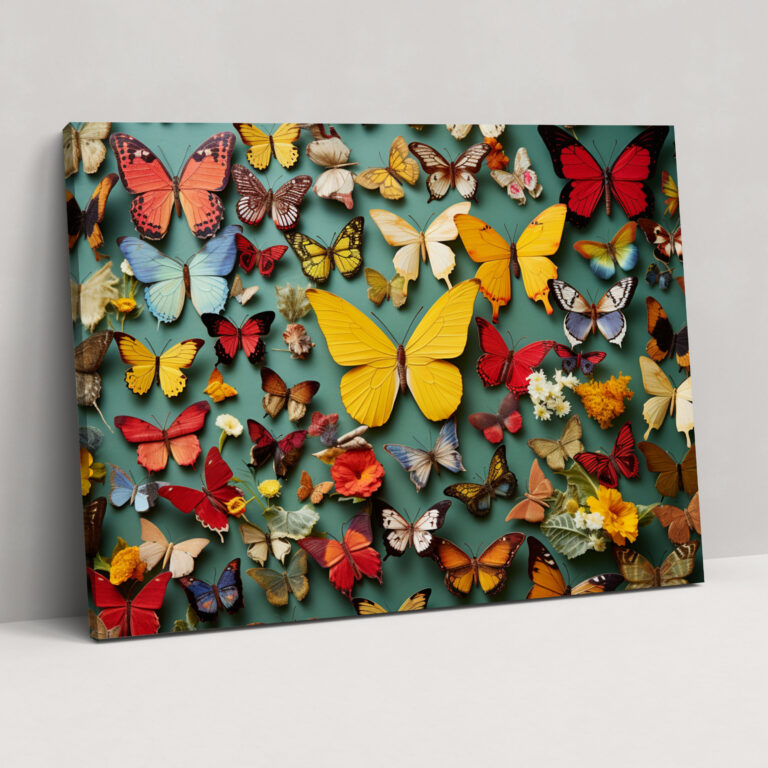 Dried Butterflies Fotorealistische Kollektion Wandkunst - Leinwandbild Wanddekoration Schmetterlinge bunt