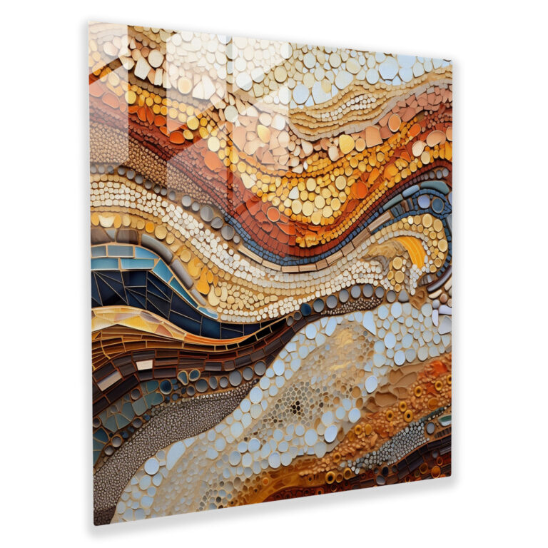Sandsteinmosaik Glasbild - Wüste filigrane Muster Glas Kunst Wanddekoration.