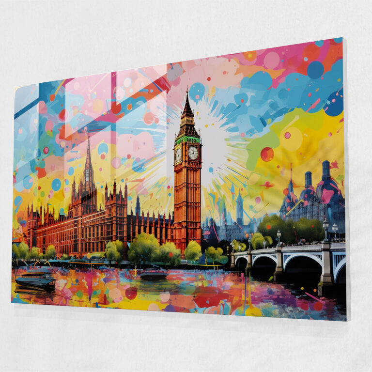 Buntes Erd-Pop-Art-Glasbild - Erde lebendige Farben Glasbild.