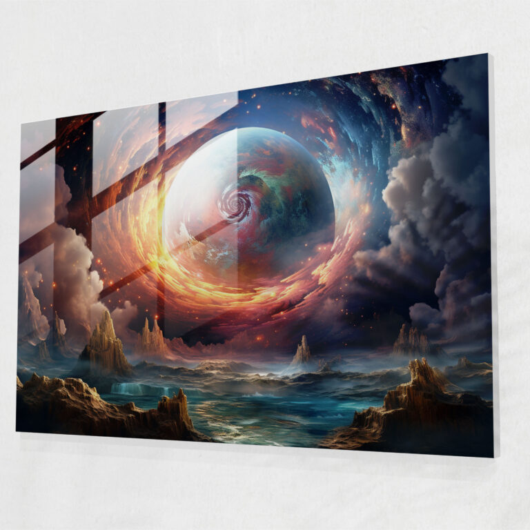 Glasbild Schwebender Mond - Erde Wanddekoration moderne Kunst Glaswandkunst