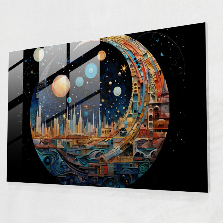Geometrisches Mondglasbild - Erde Wohnkultur Glasbild Glaswandkunst