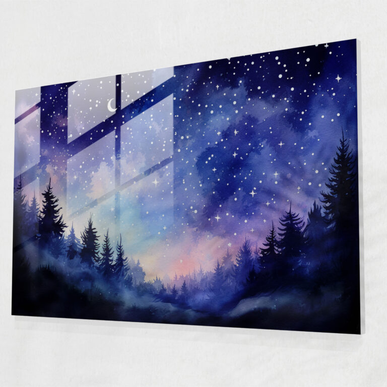 Mond Glasbild - Erde Moderne Kunst Mitternachtshimmel Wanddekoration