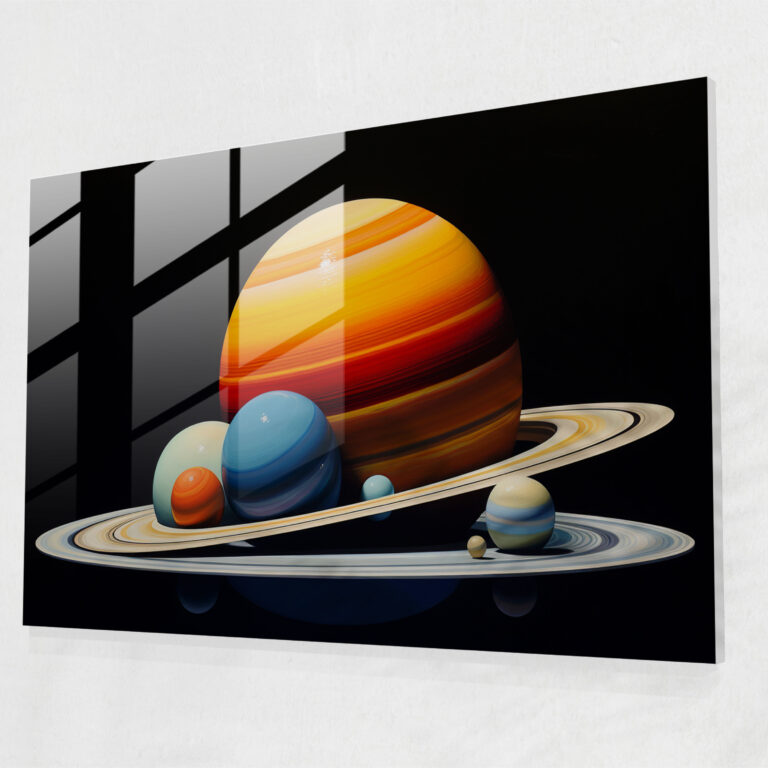 Glasbild Saturn - Erde Monde Glas Kunst Realistische Darstellung