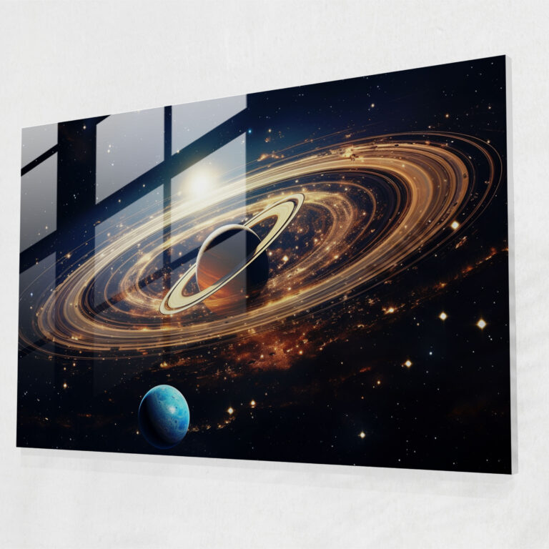 Surreales Glasbild Saturn - Erde Surreal Sterne