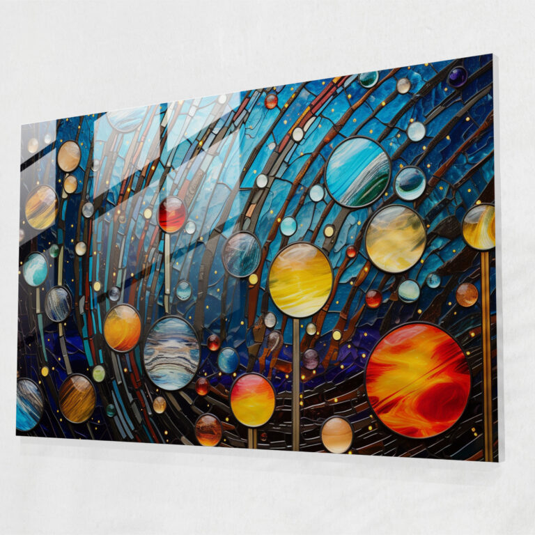 Geometrisches Planeten Glasbild - Erde Wohnkultur lebendige Farben Planeten