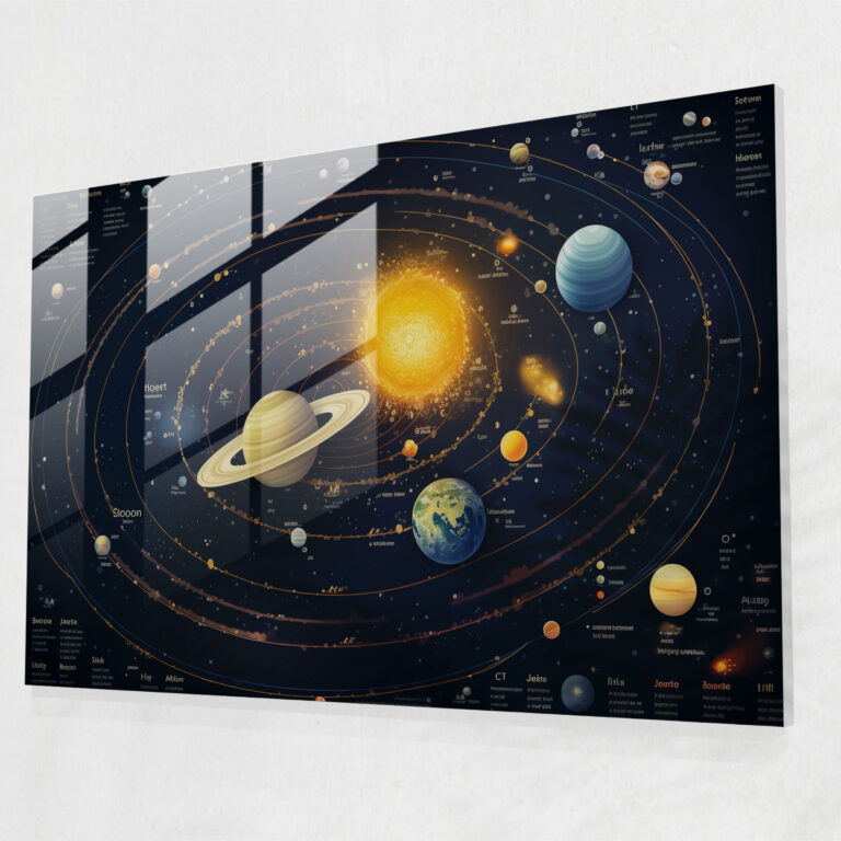 Glasbild des Sonnensystems - Erde Glas Kunst Planeten Wanddekoration
