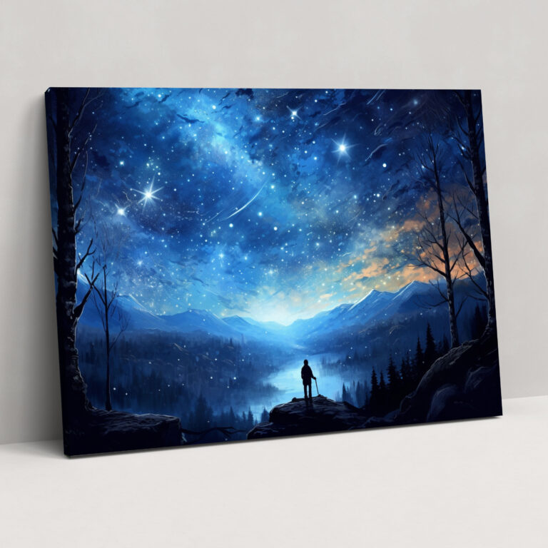 Nachthimmel Galaxie Wandkunst - Erde mondbeleuchtete Nacht Wandkunst verstreute Sterne